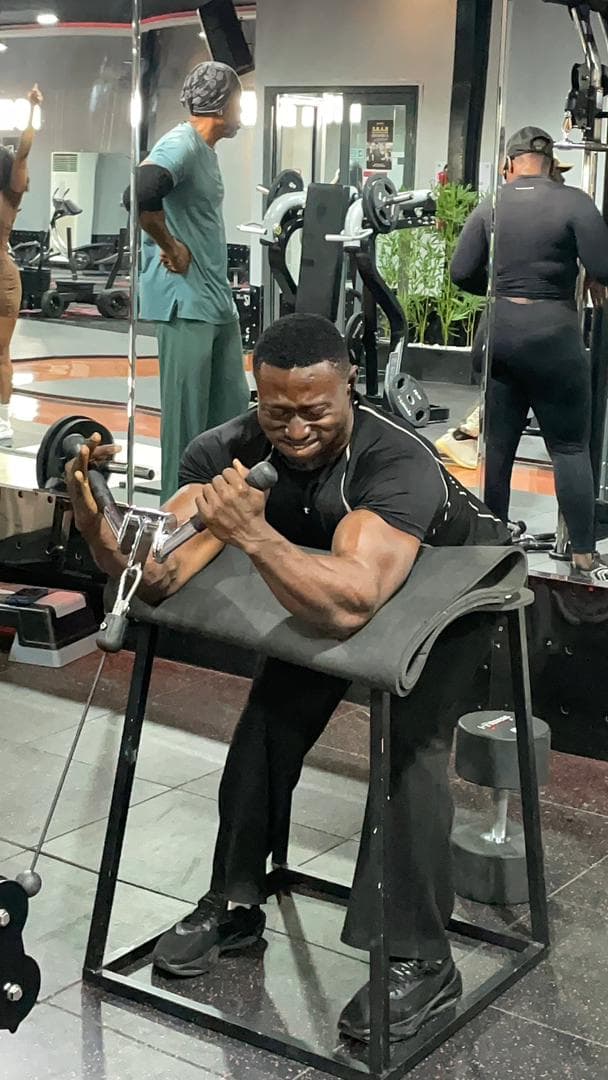 Athlete smiling in the gym after a workout
